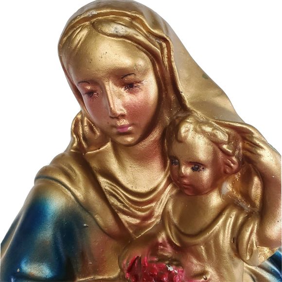 1967 Mother Mary & Baby Jesus Chalkware Bust Religious Christ Madonna Sculpture - Picture 2 of 11